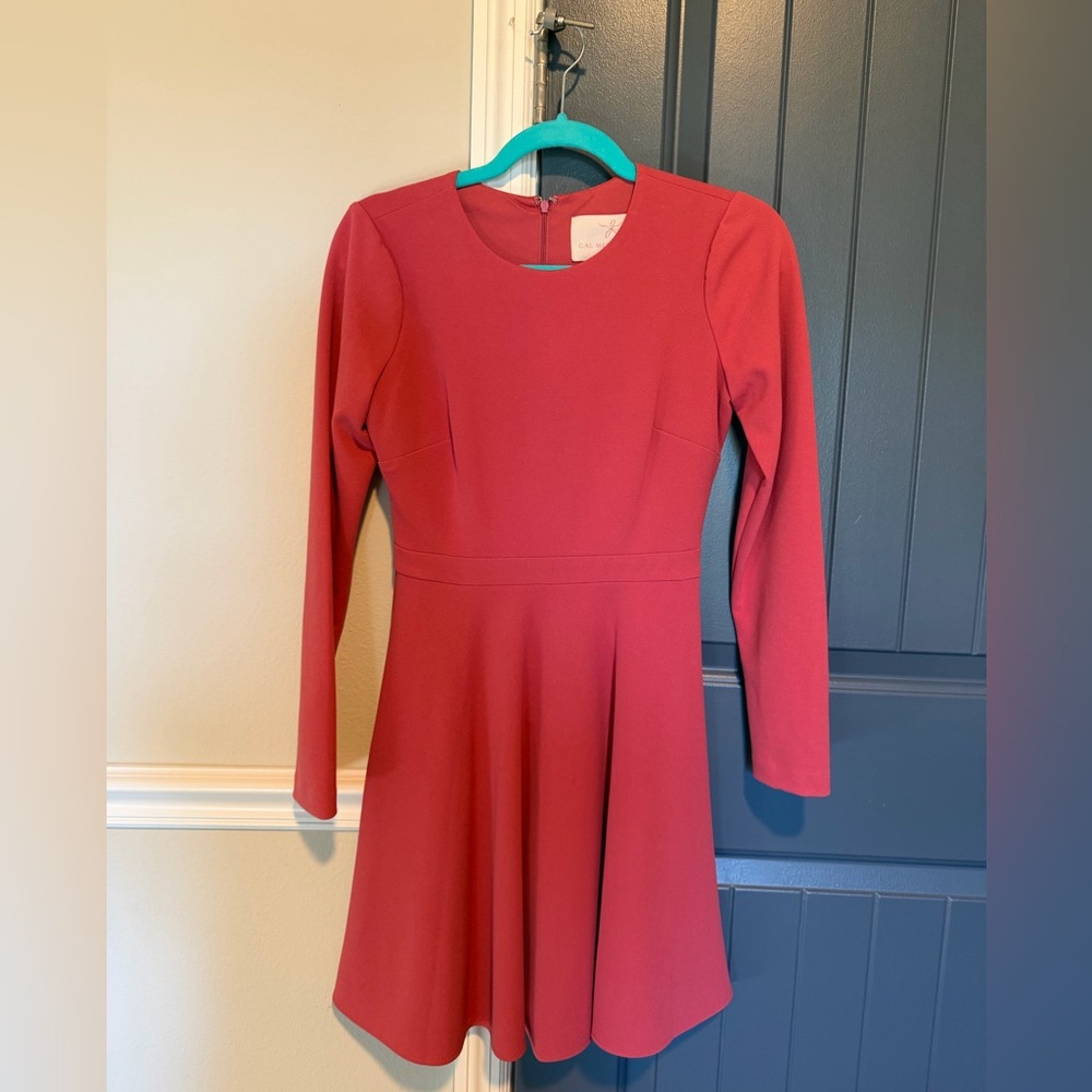Elegant Coral Long Sleeve Dress